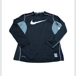 Nike Pro Combat Boys Dri-Fit Long Sleeve Athletic Shirt Black Gray Size M